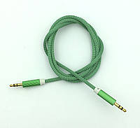 Аудио кабель для подключения к магнитоле / Кабель AUX A-002 плетенный круглый зеленый