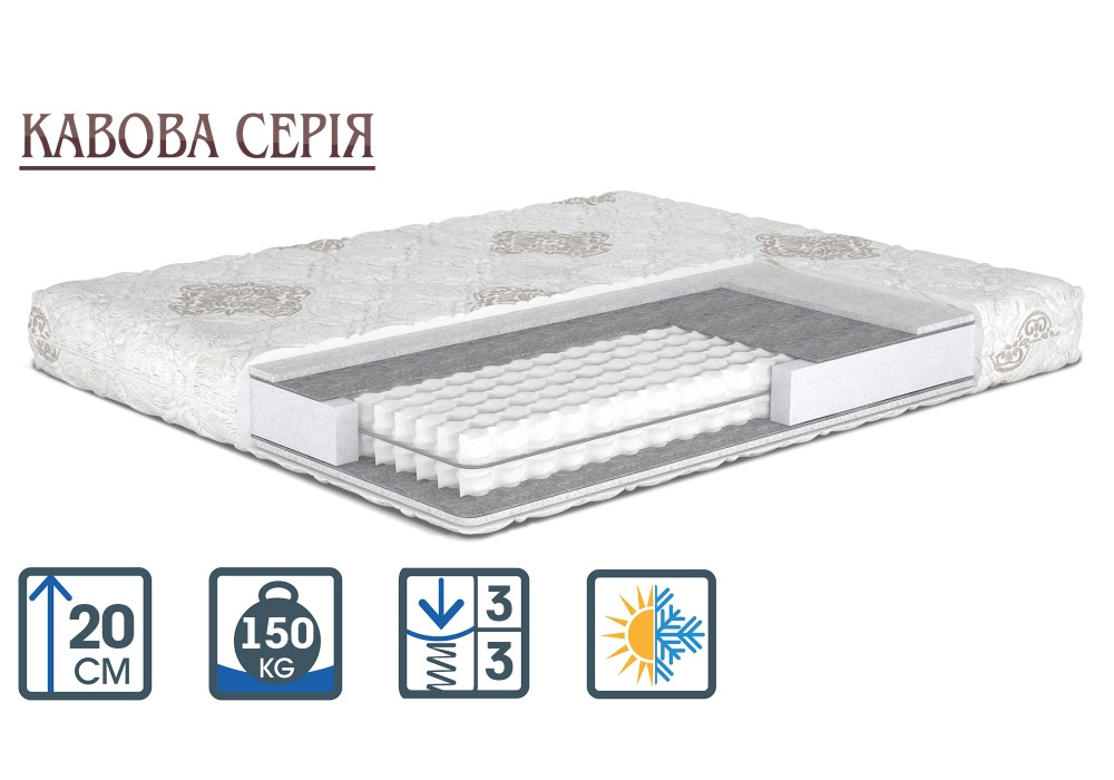 Ортопедичний матрац на пружинах Pocket Spring середньої жорсткості Кавова серія ТМ MatroLuxe Macchiato Soft