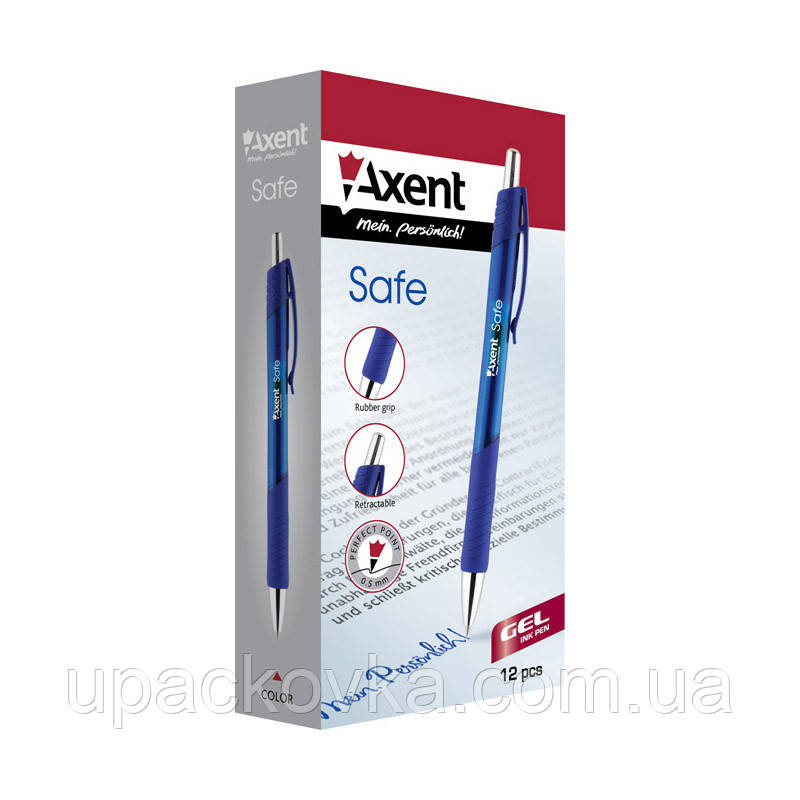 Ручка гелевая автоматическая Axent Safe AG1074-02-A, синяя, 0.5 мм - фото 2 - id-p962752147