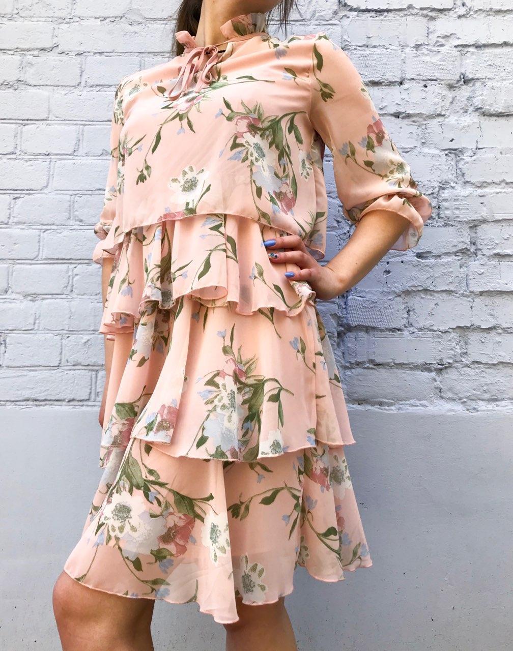 Плаття шифонове з квітами (персикове), фото 1