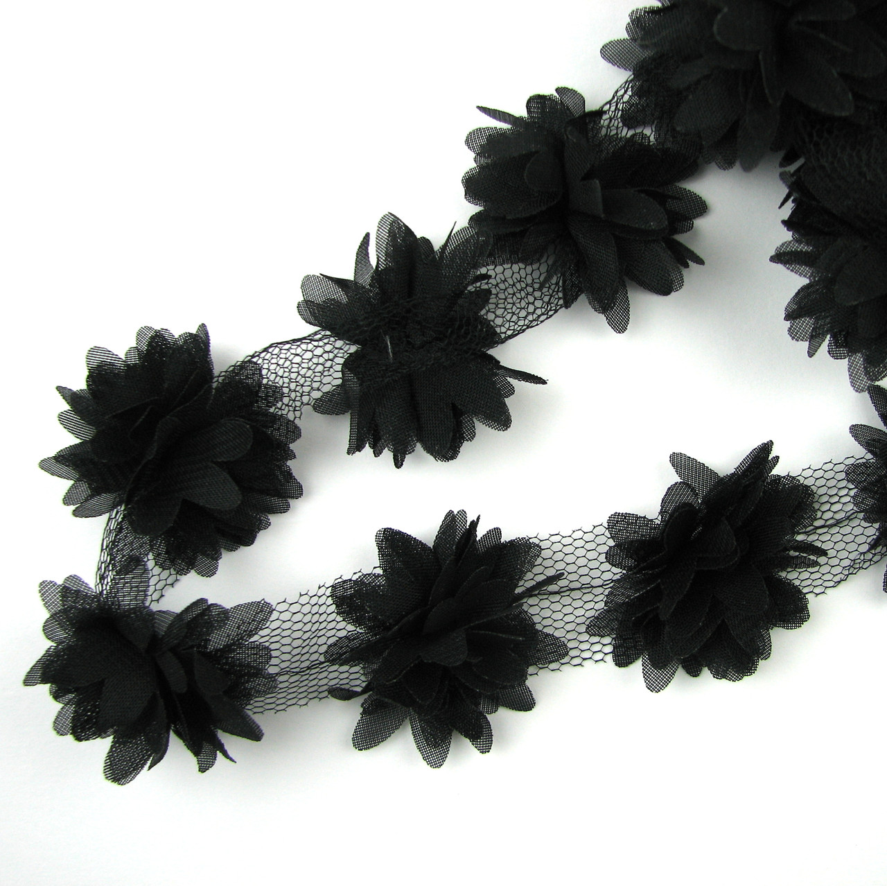 Шифонові квіти 4 см, чорні 1 шт., фото 1