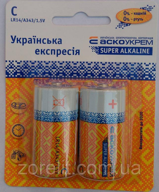 Батарейка АСКОУКРЕМ LR14 лужна, блістер 2 шт, фото 1
