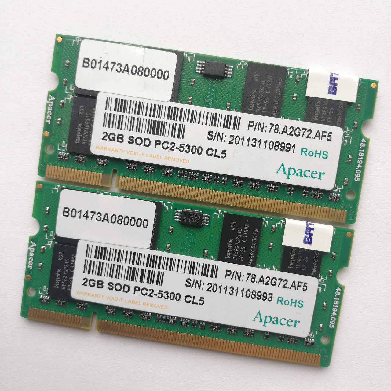 Комплект оперативной памяти для ноутбука Apacer SODIMM DDR2 4Gb (2Gb+2Gb) 667MHz 5300s CL5 (78.A2G72.AF5) Б/У, фото 1