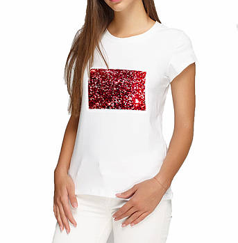 Жіноча футболка L з паєтками кол. ЧЕРВОНИЙ для сублімації