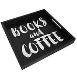 Дерев'яний піднос Books and coffee подарунок, фото 3