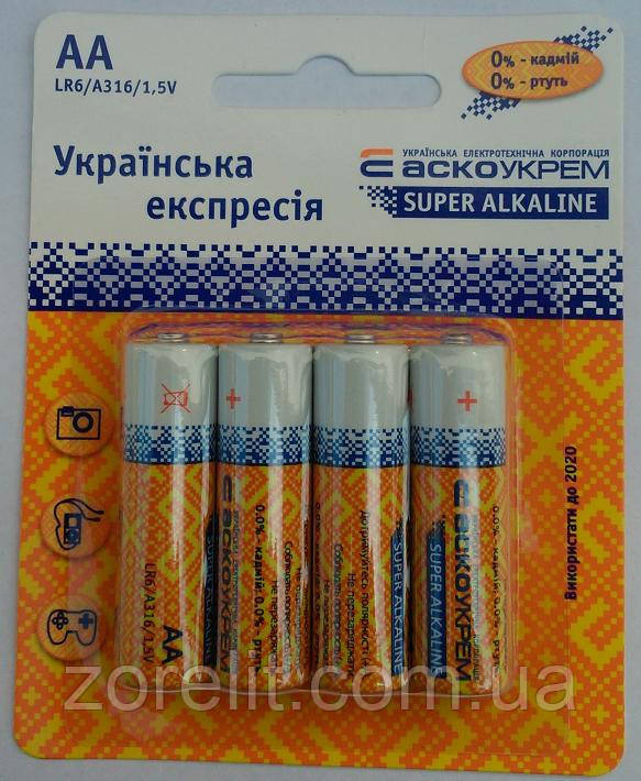Батарейка АСКОУКРЕМ LR06 AA лужна, блістер 4 шт, фото 1