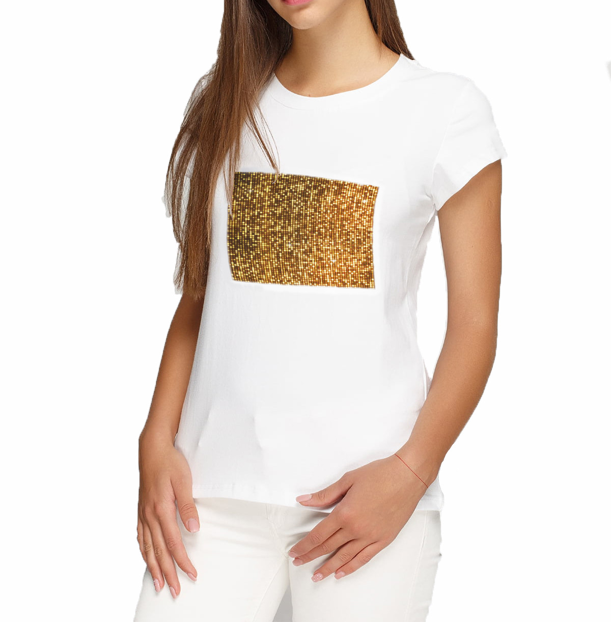 Жіноча футболка XS з паєтками кол. ЗОЛОТИЙ для сублімації
