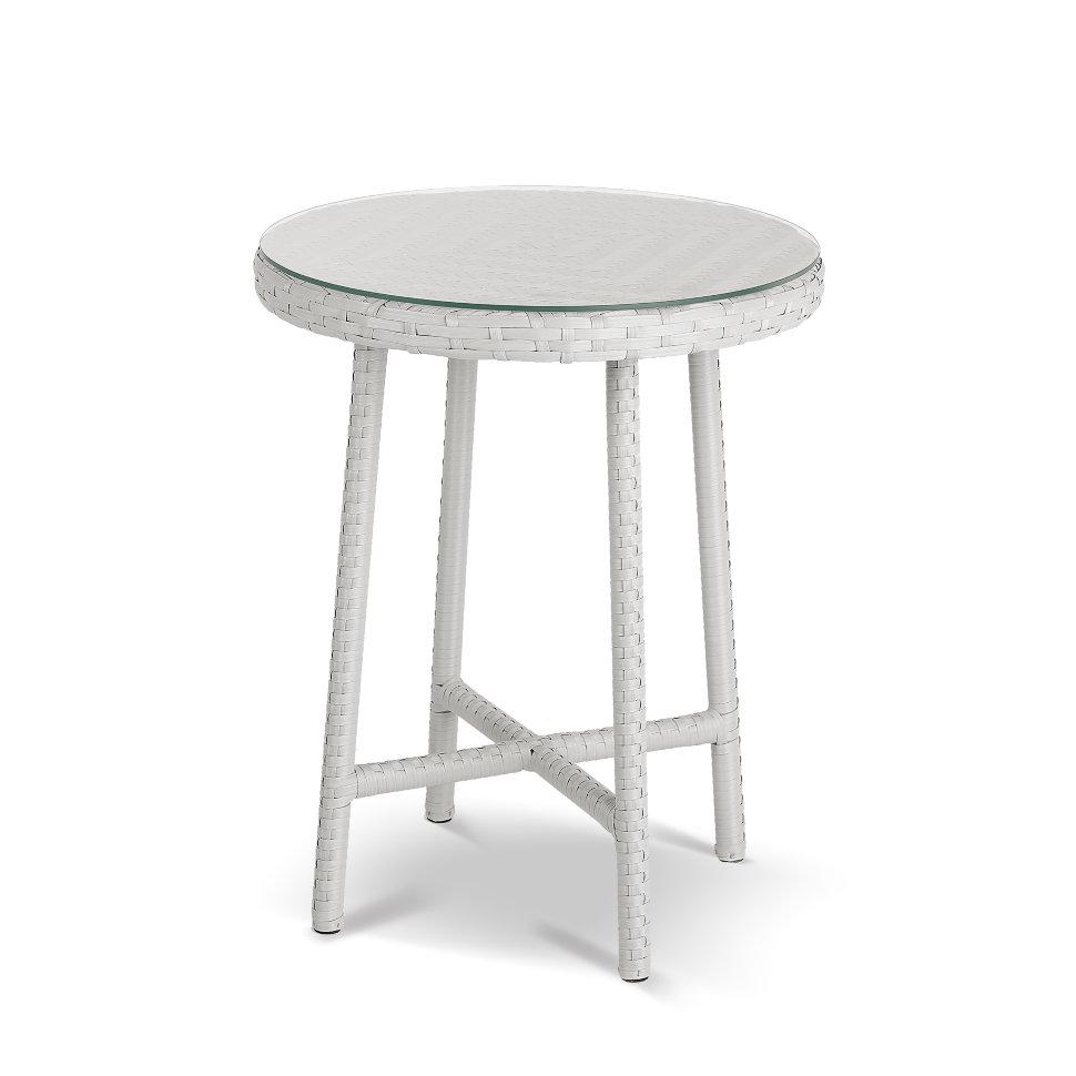 Стіл плетений Бейсик, скриня.ротанг L12, А01 Білий, стільниця плетена з прозр. склом, Ø60х75 см (Pradex ТМ)