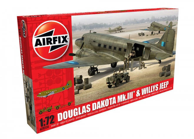 Набір складаних пластикових моделей. Douglas Dakota MkIII with Willys Jeep. 1/72 AIRFIX 09008, фото 1