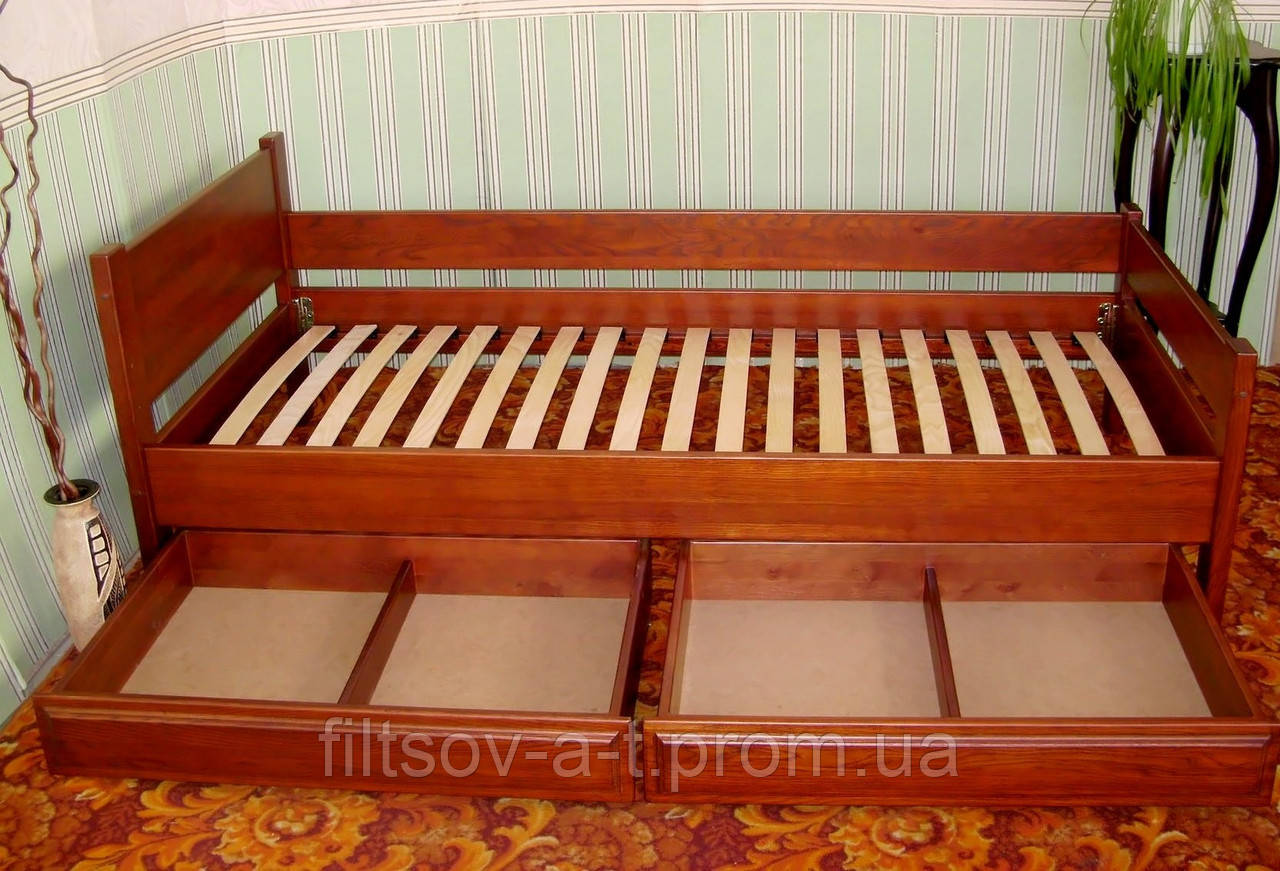 Детская деревянная односпальная кровать с изножьем из массива натурального дерева от производителя "Эконом" - фото 3 - id-p962783464