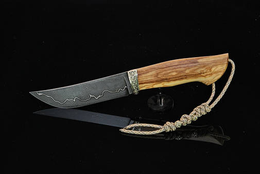 Мисливський ніж ручної роботи "Оливковий", дамаск, фото 2