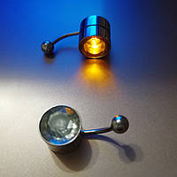 Серьга для пирсинга пупка из медицинской стали, с подсветкой, на батарейке прозрачная с желтым светом