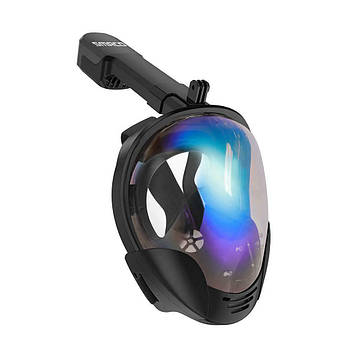 Підводна маска для плавання снорклінгу Smaco на все обличчя, повнолицева, панорамна, для дайвінгу, чорна L/XL S/M