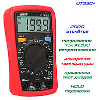 UT33C+, мультиметр UNI-T, напруга AC/DC: 600В, струм AC/DC: 10А, опір: 20МОм, температура: до 1000С