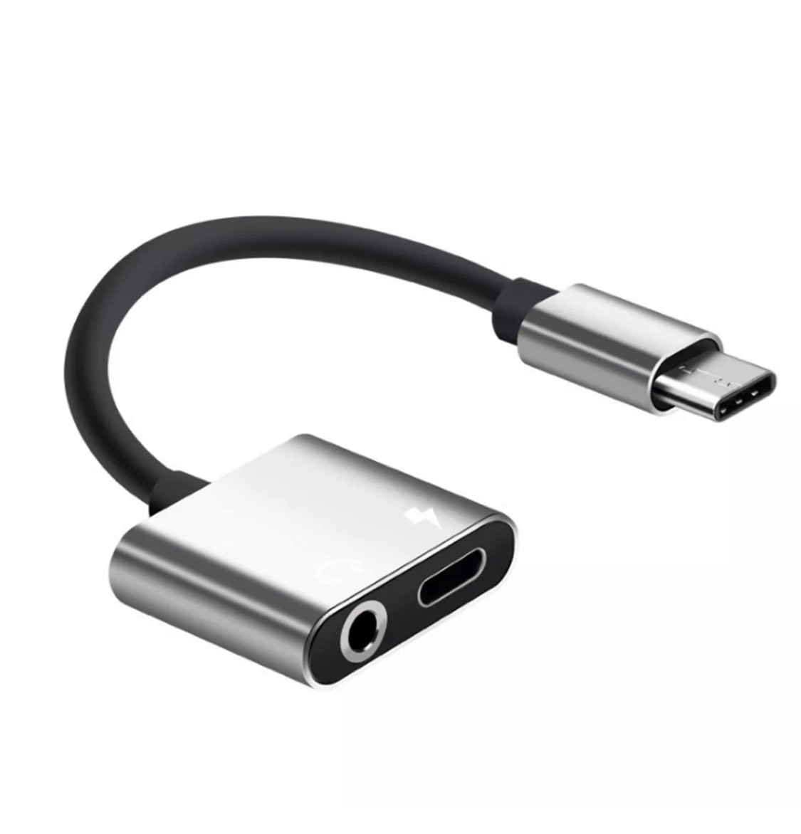 Перехідник-сплітер 2 в 1 USB-C Type C у 3.5 mm Jack Audio адаптер для заряджання та прослуховування музики (срібло)