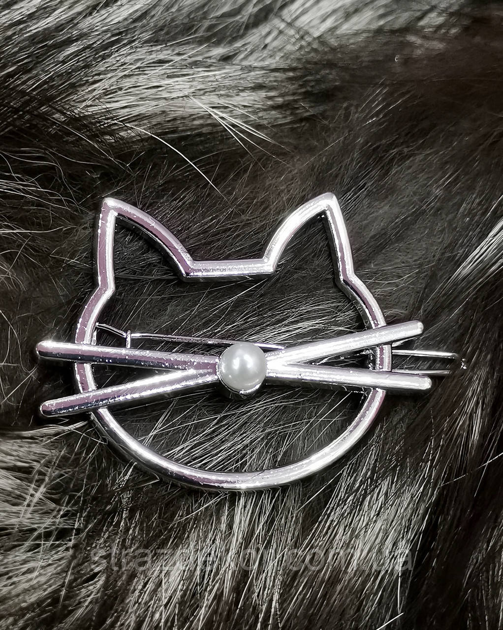 Заколка для волос Котик с бусинкой (цвет серебро) - фото 1 - id-p963730770