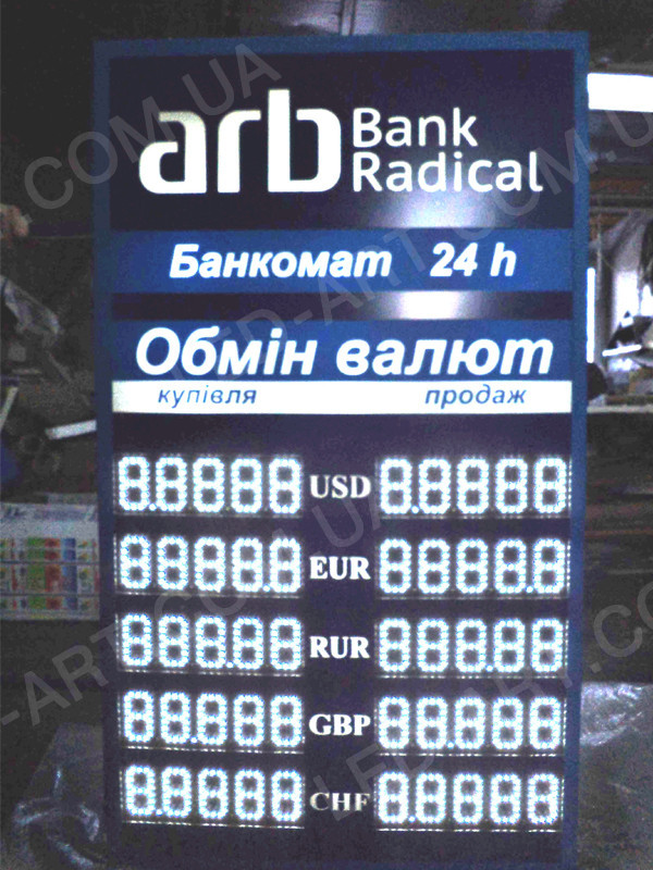 Світлодіодне табло обмін валют одностороннє 500х400 мм LED-ART-500х400-1 - фото 2 - id-p95845121