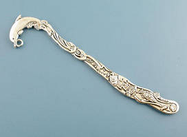 Закладка для Книги, Дельфін, Морська тематика, Цинковий сплав, Античне срібло, з візерунком, 124 мм