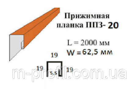 Притискна планка ППЗ-20 (глянець) 0.33*0.0625*2 м RAL 9006 Металік, фото 2