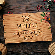 Весільна книга вітань і побажань з дерев'яною обкладинкою "The Wedding"