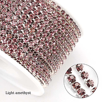 Стразовий ланцюг Щільний. SS12 Light Amethyst — Срібло. Цена за 0,5м