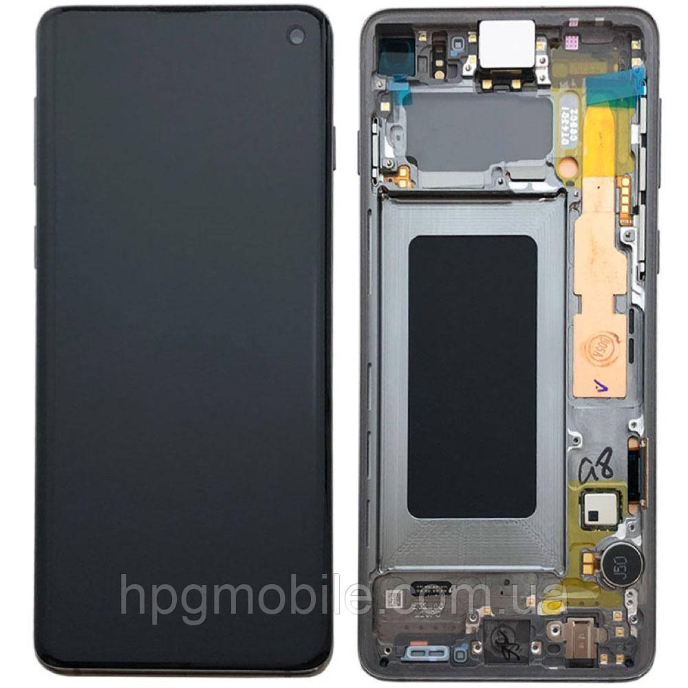 Дисплей для Samsung Galaxy S10 G973, модуль (екран і сенсор) з рамкою, чорний, оригінал GH82-18850A, фото 1