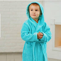 Детский бирюзовый халат с капюшоном Турция