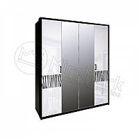 Шкаф распашный 4Д с зеркалом в спальню Терра Белый Глянец - Черный Мат Миромерк