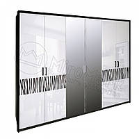 Шкаф распашный 6Д с зеркалом в спальню Терра Белый Глянец - Черный Мат Миромерк