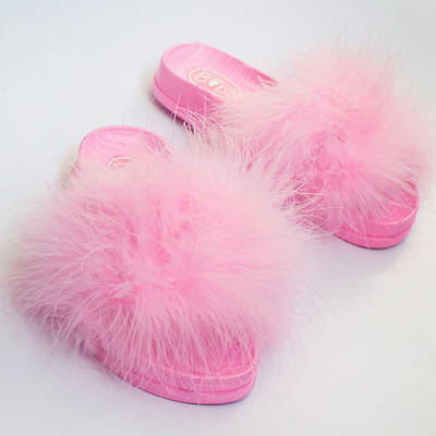 Шльопанці для дівчинки дитячі пухнастики PaGo рожеві