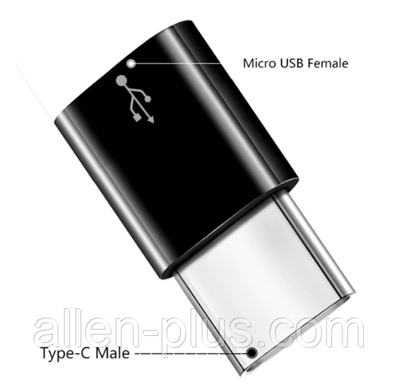 Перехідник microUSB - USB type C, пластик, (передача даних і зарядка)