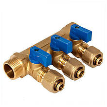 Колектор NTM 3/4"x16*2.0 — 3 виходи з вентилями