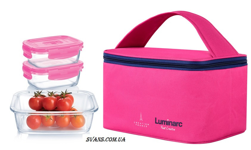 Pure Box Active Набір ємностей прямокутник 3 пр.(0.38 л,0.38 л,0.82 л) в термосумці Luminarc P4498, фото 1