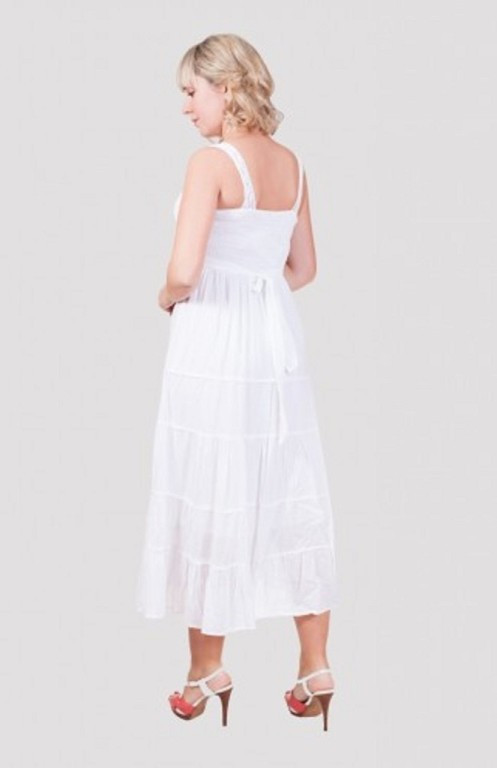Відмінний довгий жіночий сарафан на літо з бавовни в білому кольорі