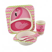 Бамбуковая посуда для кормления детей антибактериальная популярная "Фламинго"
