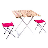 Стол кемпинговый складной + 2стула набор туристической мебели бамбуковый стол 65*65