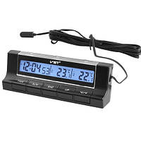 Автогодинник VST 7037 (13х4х4, 5см) 2 термометри, автомобільний годинник, компактний автогодинник