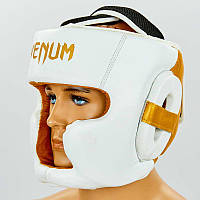 Шлем боксерский с полной защитой кожаный Venum ELITE (р-р М-XL, белый-золотой)