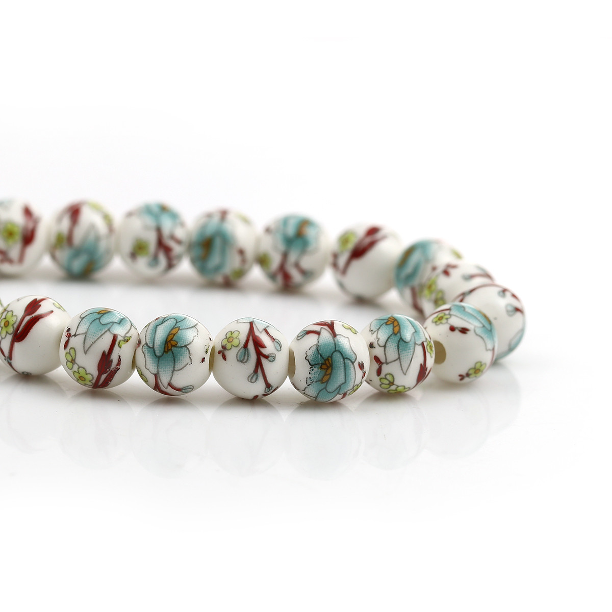 Намистина кераміка, 9 мм, Синій квітка, Біла основа, отвір: 2 мм отвір, діаметр 8 мм, Ціна за 1 шт.