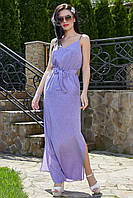 Длинный сарафан на бретелях 42-48 размера светло-фиолетовый в горох