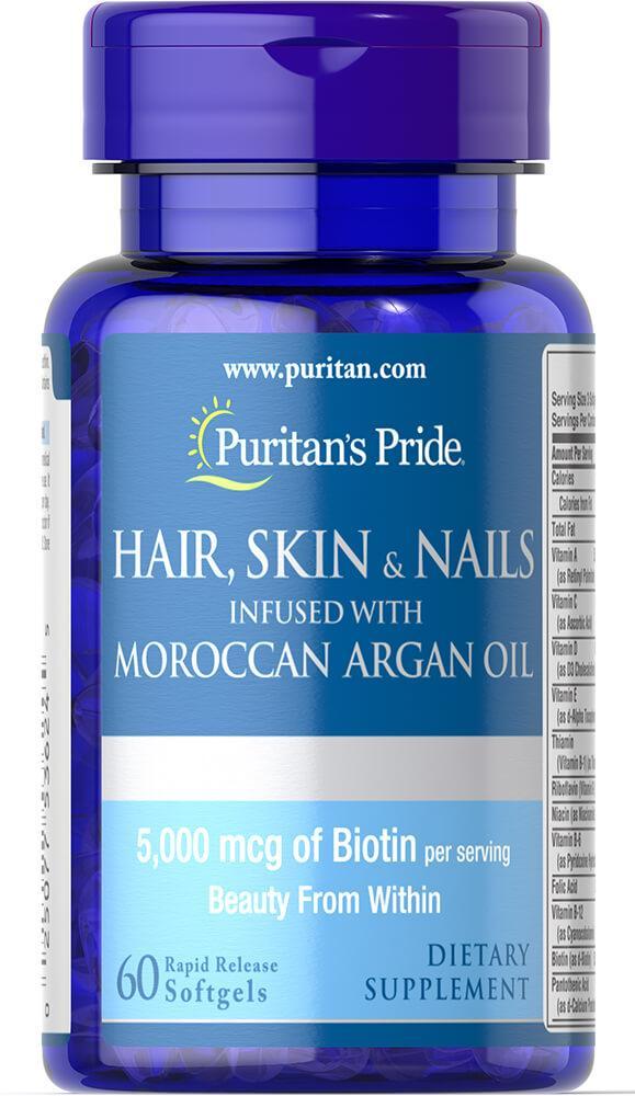 Для волосся, шкіри та нігтів Puritan's Pride Hair, Skin & Nails with Moroccan Argan Oil 60 softgels