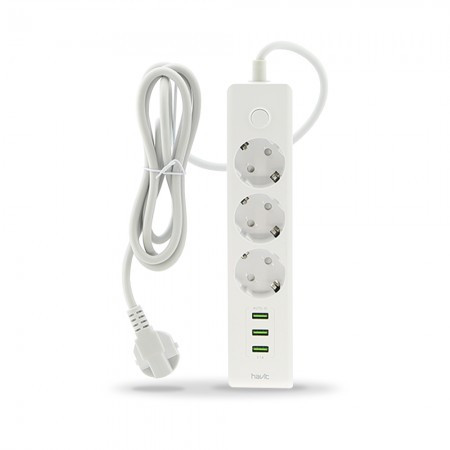 Мережевий фільтр-подовжувач HAVIT HV-SP8813 3 USB, 3 розетки, білий