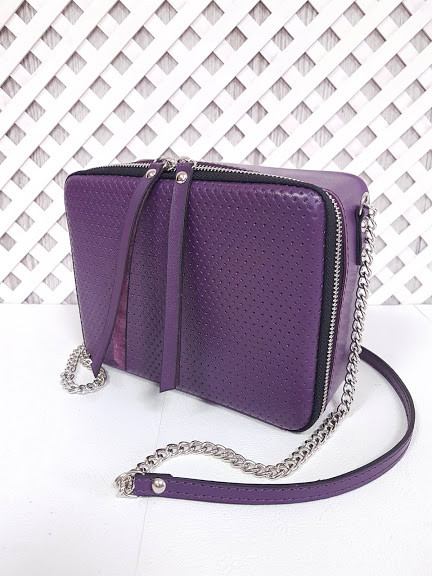 Сумка жіноча "КВАДРО" натуральна шкіра, фіолетова плетінка, фото 1