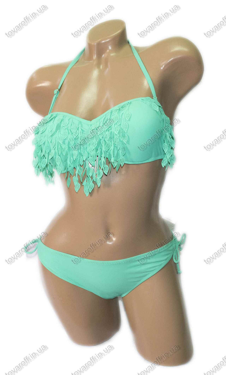 Купальник роздільний бікіні з пуш ап - м'ятний, чорний, рожевий, блакитний - 1627