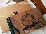 Дерев'яна весільна книга для побажань 17х28 см з шкіряним корінцем "Кленовий Лист", фото 5