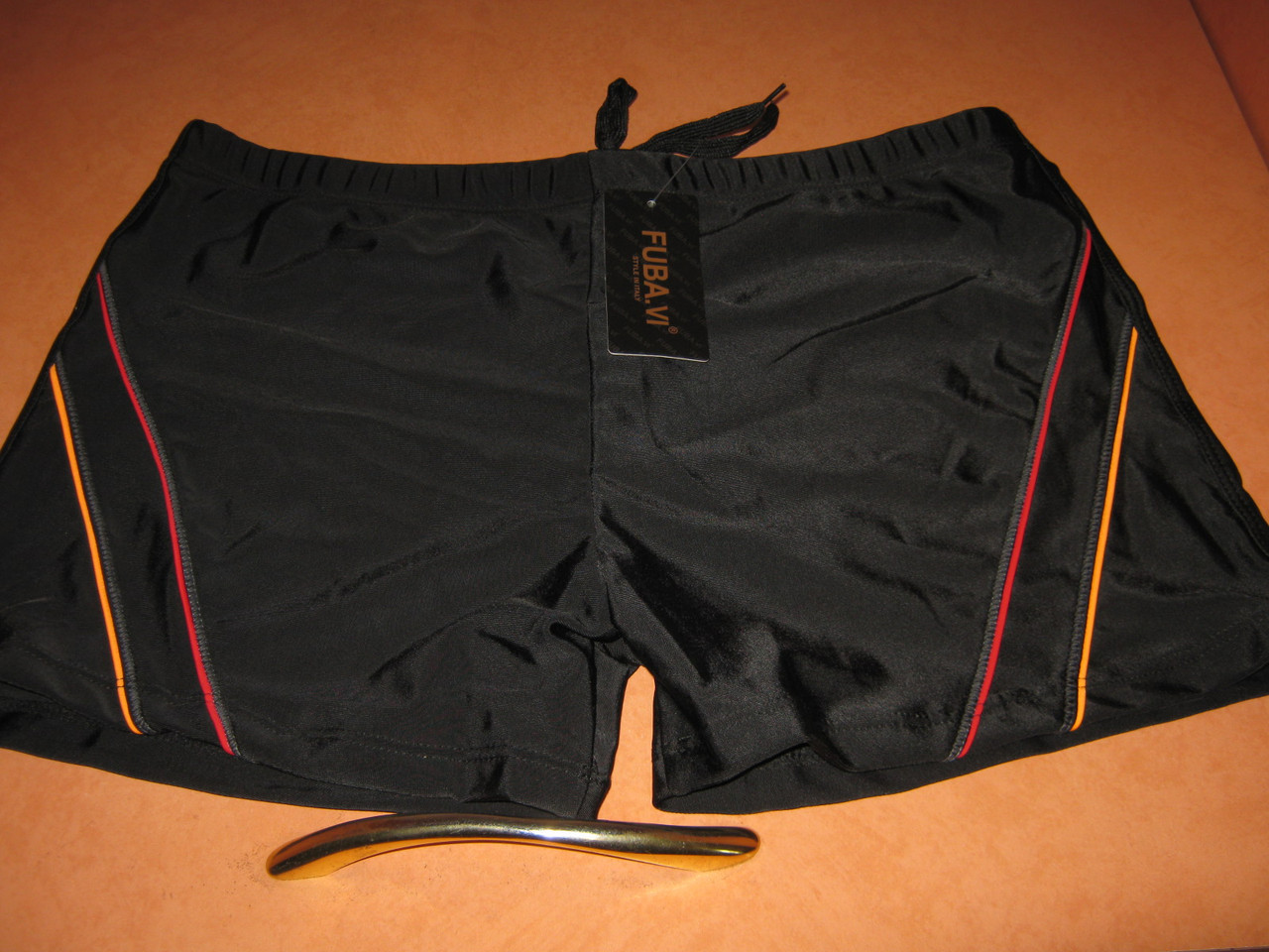 Плавки-боксери для купання чоловічі FUBA.YI чорні зі смужками на шнурівці розмір 50