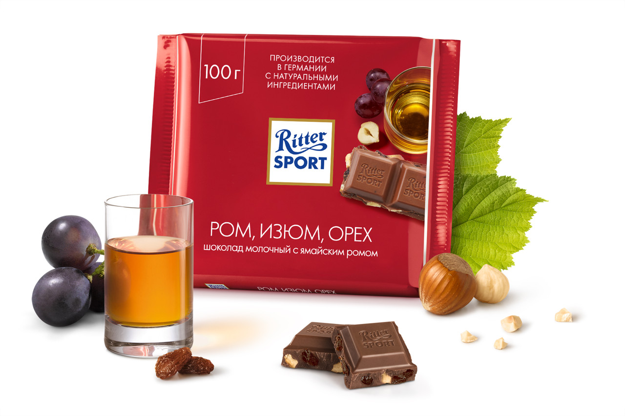 Молочний шоколад Ritter Sport ямайський ром родзинки горіх