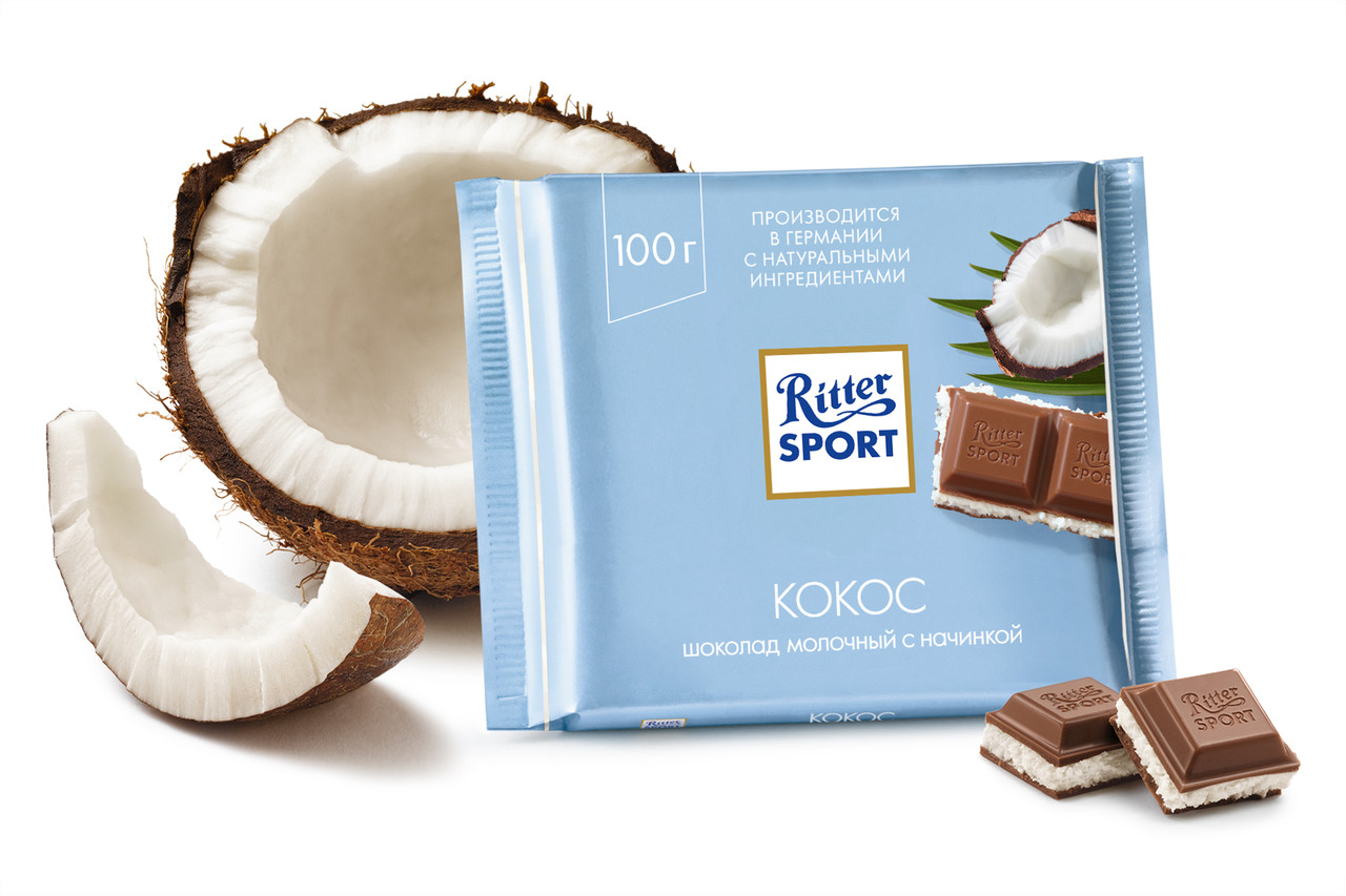 Молочний шоколад Ritter Sport 100 гр Ріттер Спорт кокос