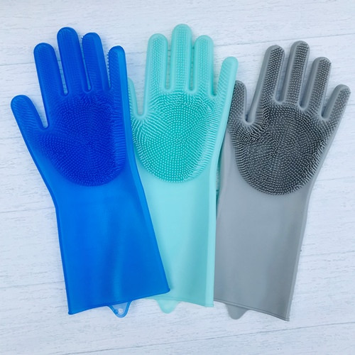 Силіконові багатофункціональні рукавички для миття та чищення Silicone Magic Gloves magic brush з ворсом