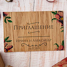 Дерев'яний запрошення 10х15 см з шпони дерева "The Wedding"